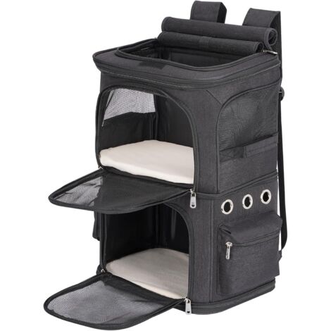 1 Sac à Dos pour Chat et Chien, Double Compartiment Amovible, Fenêtres en Maille, Pliable, Voyage et Randonnée (1/5)