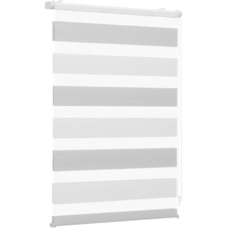 1 Store enrouleur double sans perçage, fixation Klemmfix, bicolore blanc et gris, protection solaire, 90x100 cm, pour fenêtre (1/5)