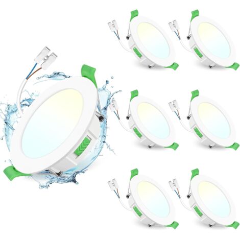 lot de 6 spot led encastrable, rond blanc, température réglable, intensité variable, ip44, pour salle de bain salon cuisine (1/5)