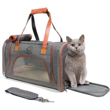 1 Sac de transport pour chat et chien, Pliable, Approuvé par les compagnies aériennes, Avec matelas amovible, Bandoulière réglable, Pour voyage en voiture (1/5)