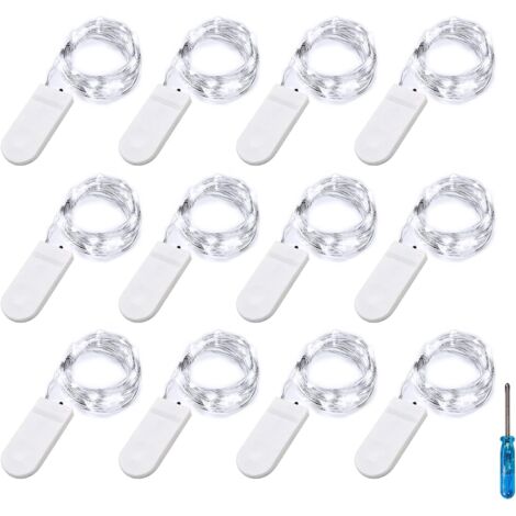 lot de 12 guirlande lumineuse,20 led,fil d'argent,2 mètres,pile cr2032,décoration intérieur extérieur (1/5)