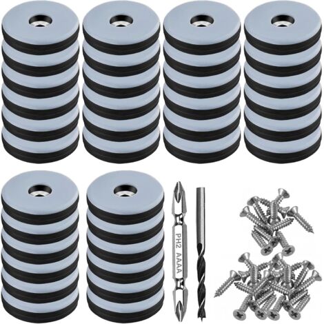 Lot de 36 Patins Teflon Diamètre 30mm Ronds Noirs Vis Acier Inoxydable Forets Pour Meubles Chaises Sols