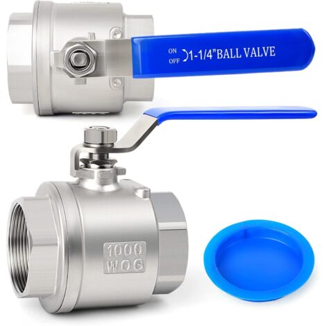 1 Vanne à bille BSP femelle 1-1/4" Acier inoxydable 304 Poignée bleue Tuyauterie industrielle (1/5)