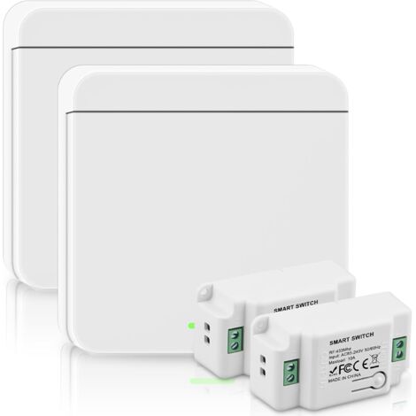 Lot de 2 Interrupteur sans fil, Récepteur RF 433 MHz, Portée 50 m, Charge 2000 W, Pour Éclairage (1/5)