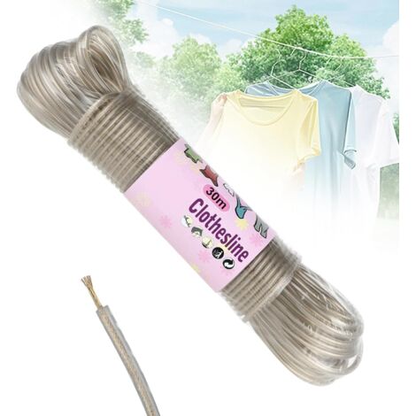 1 Corde à linge, 30m, Cœur en acier, Résistante, Antirouille, Extérieur (1/5)