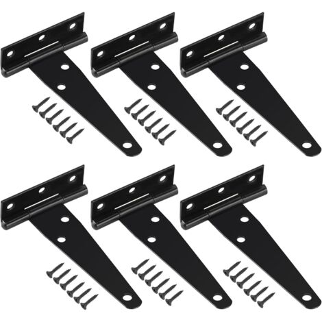 Lot de 6 Charnière en T, Acier Galvanisé Noir, Rotation 270°, Vis Incluses, Pour Portail Grange Fenêtre (1/5)
