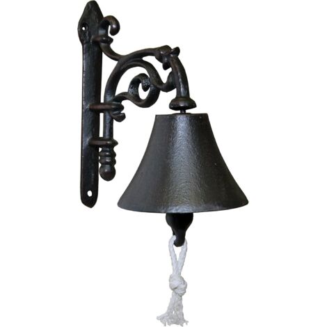 1 Cloche de porte, Fonte faite main, Motif floral, Marron foncé antique, Décoration entrée jardin (1/4)