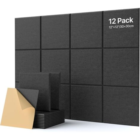 Lot de 12 Panneau Acoustique, Mousse Haute Densité 30x30x0,9cm, Adhésif Intégré, Pour Mur Plafond Porte Studio (1/5)