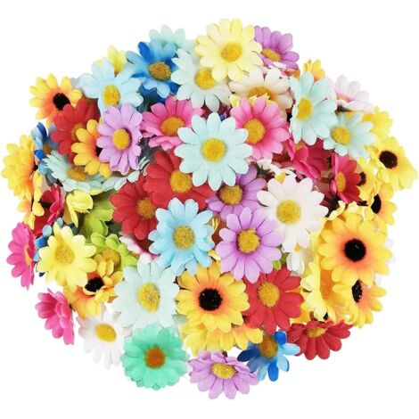 100 Fleurs artificielles, Tête de fleur en tissu 4cm, 19 couleurs, pour DIY, Scrapbooking, Mariage (1/5)