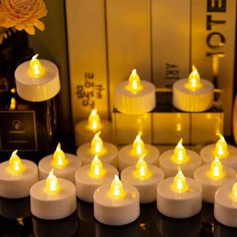 Lot de 24 bougies chauffe-plat LED, lumière jaune chaud vacillante, piles CR2032 incluses, décoration mariage salon fête (1/5)