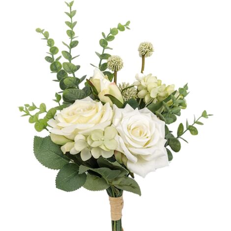 1 Bouquet Fleurs artificielles, 38 cm, Roses blanches, Hortensias, Décoration mariage, Maison (1/5)
