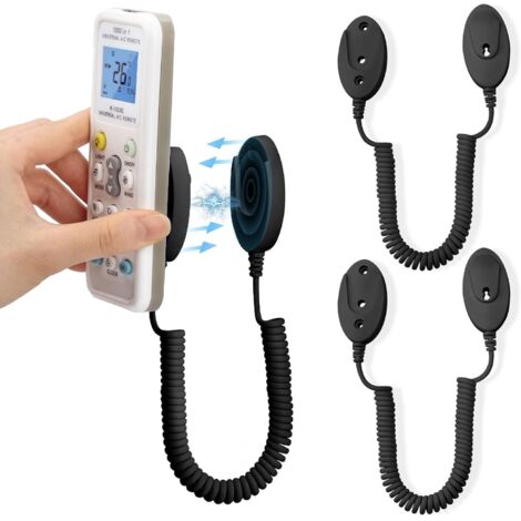 2 Supports magnétiques, cordon à ressort, fixation adhésive murale, anti-perte, pour télécommande, outils, clés, noir (1/5)