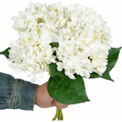 Lot de 4 Hortensia, Soie, Blanc, Réaliste, Mariage, Maison, Jardin, Fête, Bureau (1/5)