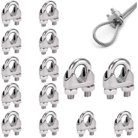 14 pcs Serre cable,Acier inoxydable,M4 Argent,4 mm,Intérieur et extérieur,Fils et câbles,Équipements de fitness