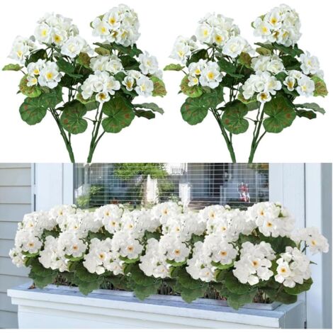 2 Bouquets Géranium, Plastique, Tiges Flexibles, 37cm, Blanc, Extérieur Intérieur (1/5)