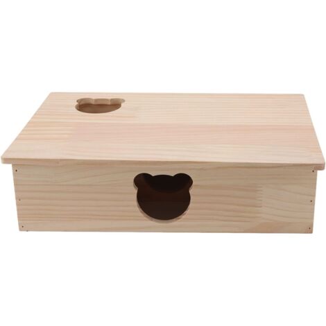 maison pour hamster en bois naturel 6 chambres avec toit mobile et labyrinthe intégré