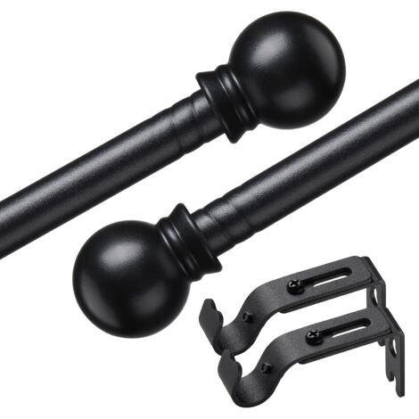 1 Tringle à rideau, Métal noir mat, 1,6 cm, Non télescopique, 76-226 cm, Salon chambre cuisine (1/5)
