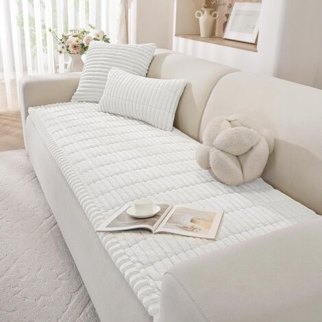 1 Housse Canapé Flanelle, Antidérapante, Lavable, Pour Canapé D'angle, Blanc, 70x150cm (1/5)