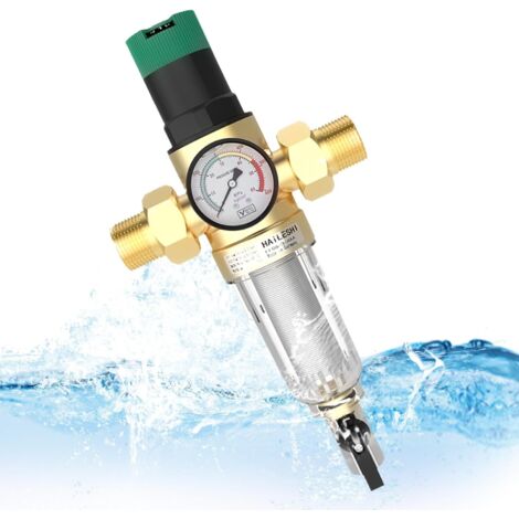 1 Réducteur de pression eau, Laiton, Filtre, Manomètre, G3/4, Maison, Bâtiment (1/5)