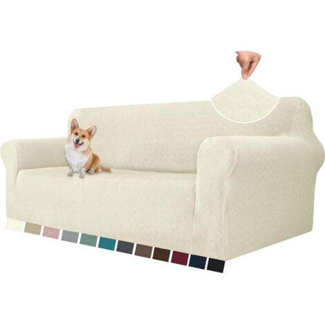 1 Housse Canapé 3 Places Extensible Antidérapante Polyester Protection Animaux Salon Beige (1/5)