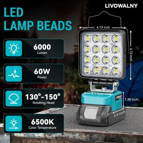 Lot De 2 Lampes LED Sans Fil Pour Batterie Makita 18 V – 27 W, Projecteur Chantier