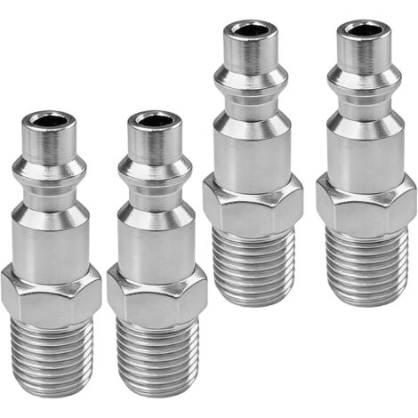 4 Raccord Rapide Air Comprimé, 1/4 Mâle Américain, Acier Teflon, Pour Tuyau Compresseur, Atelier Industriel (1/5)