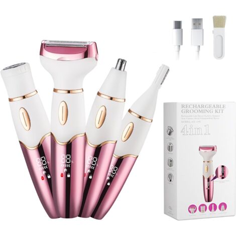 1 Rasoir Électrique Femme, 4 Têtes, Étanche, Rechargeable USB, Pour Corps, Bikini, Visage (1/5)