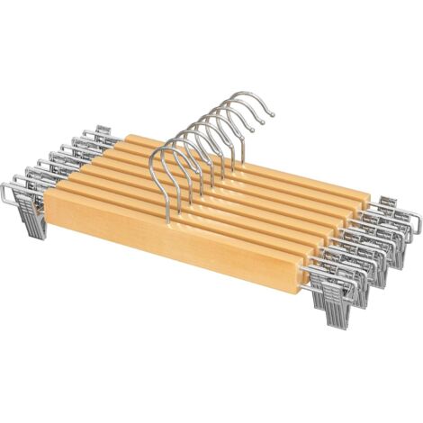 Lot de 8 Cintre pour Pantalons, Bois, Pinces Réglables, Antiglisse, Crochet Pivotant, Pour Garde-robe (1/5)