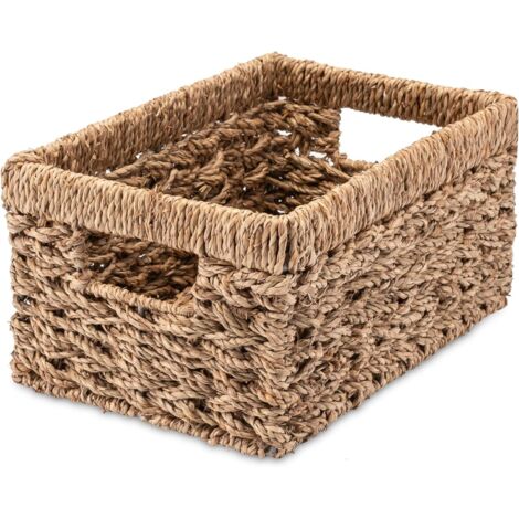 4 Panier De Rangement En Jonc De Mer, Cadre Métal Stable, Pour Étagère Cuisine Salle De Bain (1/5)