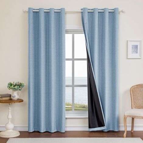 Lot De 2 Rideau Occultant, 140x300cm, Effet Lin, Isolation Thermique, Anti Bruit, Avec Oeillet, Pour Salon Et Chambre