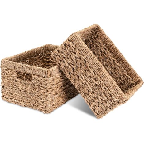 4 Panier De Rangement En Jonc De Mer, Cadre Métal Stable, Pour Étagère Cuisine Salle De Bain