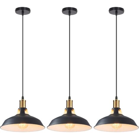 3 Suspension Luminaire Industrielle, Métal 27cm, Vintage E27, Intérieur Salle à Manger (1/5)