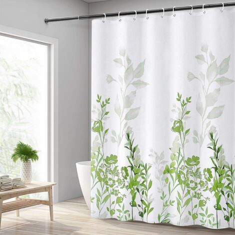 1 Rideau de douche 240x200cm, Polyester imperméable avec ourlet lesté, 12 crochets ABS pour salle de bain (1/5)