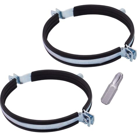 Lot de 2 Support tuyau, Acier zingué, Caoutchouc noir, Diamètre 150 mm, Fixation murale et plafond (1/5)