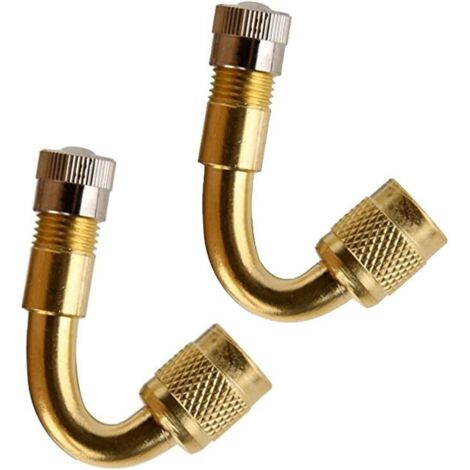 Lot de 2 Rallonge de valve Schrader, Coudée 45°, Cuivre, Universelle, Pour voiture moto scooter vélo (1/4)
