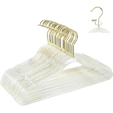 Lot de 20 Cintres Plastique Transparents avec Crochet Pivotant 360 Degrés et Paillettes pour Garde-Robe (1/5)