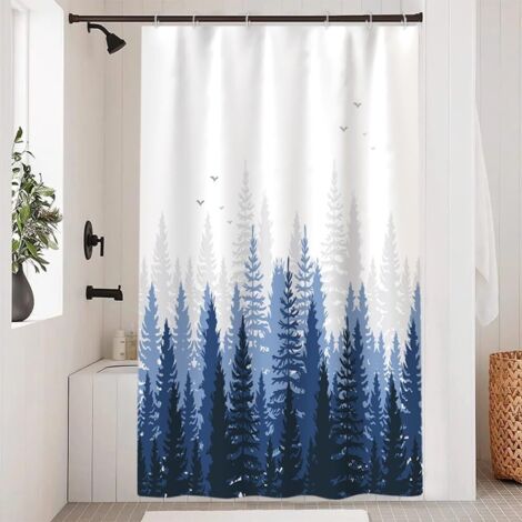 1 Rideau Douche, 120x180cm, Polyester Imperméable, Design Forêt, 8 Crochets, Salle de Bain (1/5)