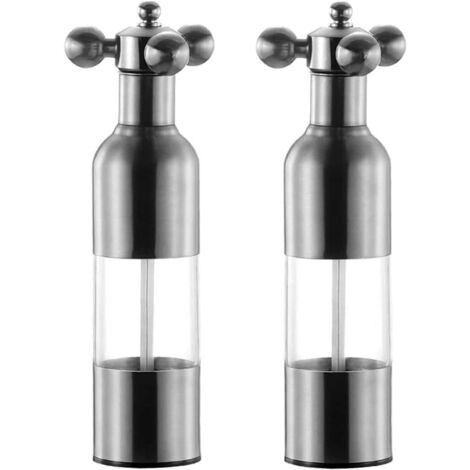Lot de 2 Moulins à poivre, Acier inoxydable, Mécanisme manuel, Design transparent, Pour cuisine (1/5)