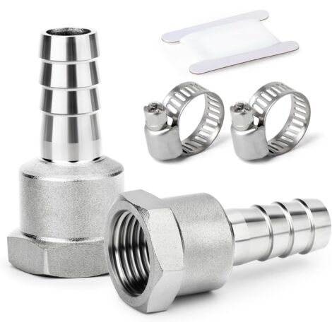 2 pièces raccords embout cannelé acier inox 304, 10 mm vers filetage mâle BSP 3/4", raccord compression eau, carburant, air - 3/4"F X 25MM(2PCS)