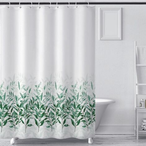 1 Rideau Douche 240x200 Plantes, Polyester Imperméable, Avec 16 Anneaux, Poids Bas, Pour Baignoire Salle De Bains (1/5)