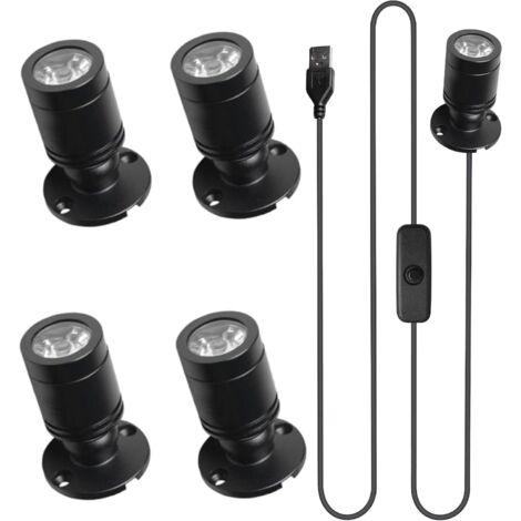 4 Pièces Spot LED, 3W USB Pivotant 360°, Aluminium Éclairage Accent, Blanc Chaud 3000K, Pour Vitrine Placard (1/5)