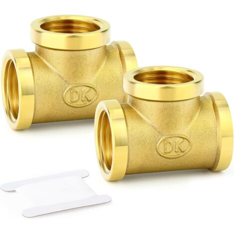 2pièces Tee en laiton raccord, 1/2" x BSP raccords de tuyauterie femelle - (1/5)
