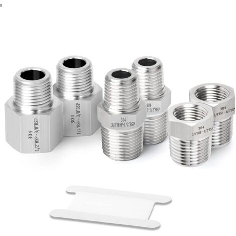 6 pièces 3/8" BSP x 1/4" forgé raccord de tuyau en acier inoxydable, douille hexagonale, adaptateur réducteur, connecteurs mamelon hexagonaux réducteurs - 3/8 1/2 (1/5)