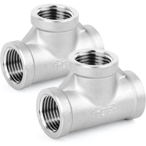 2 pièces raccords de tuyauterie en té acier inoxydable, femelles BSP 3/4 "x 3/4" x - 3/8 (1/5)