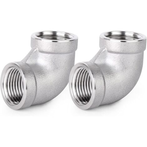2 pièces 304 connecteurs coudés à 90 degrés en acier inoxydable, raccords de tuyauterie BSP femelles 1 "x 1" - 1"F-1"F (1/5)
