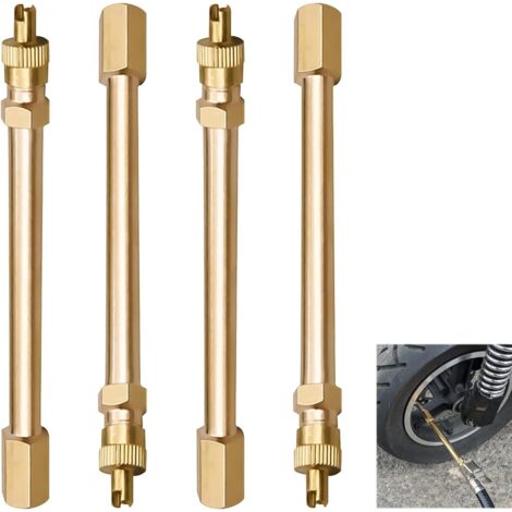 4 Pièces Rallonge Valve, 10cm Laiton, Filetage Double Schrader, Pour Voiture Moto Vélo Scooter (1/5)