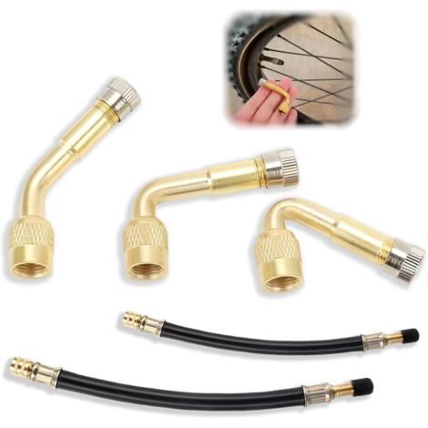 3x Rallonge Valve Pneu, 45° 90° 135°, Adaptateur Laiton, Joint Caoutchouc, Pour Voiture Moto (1/5)