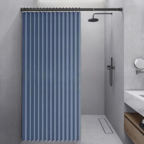 1 Rideau de douche pliable, Lin imperméable, Fermeture magnétique, Anti-moisissure, Salle de bain 100x200cm