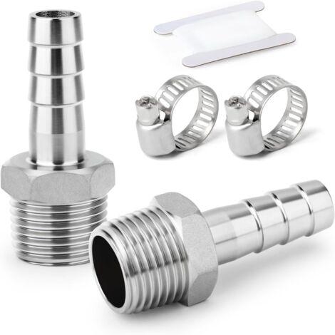2 pièces raccords embout cannelé acier inox 304, 10 mm vers filetage mâle BSP 3/4", raccord compression eau, carburant, air - 3/4"M X 16MM(2PCS) (1/5)