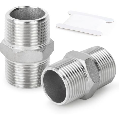 5 Pcs 316L Raccords hexagonaux mâles en acier inoxydable, Raccord de tuyauterie 3/8" BSP Tuyau mâle x - 3/4" (1/5)